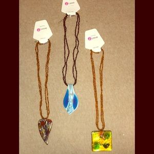 Hand-Blown Glass Pendants on Double Beaded Chain.